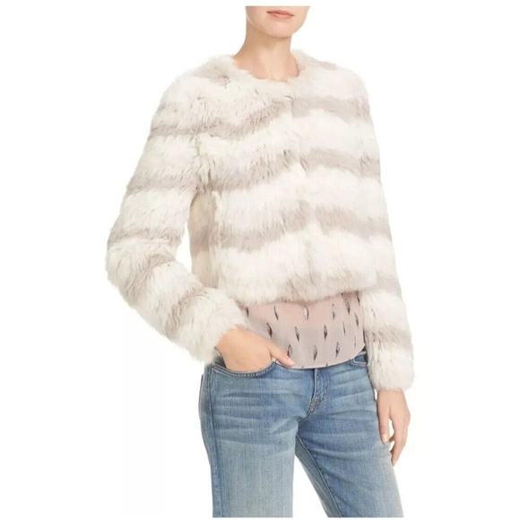 Joie Toshi Rabbit Fur Chevron Jacket Size S - Picture 3 of 12